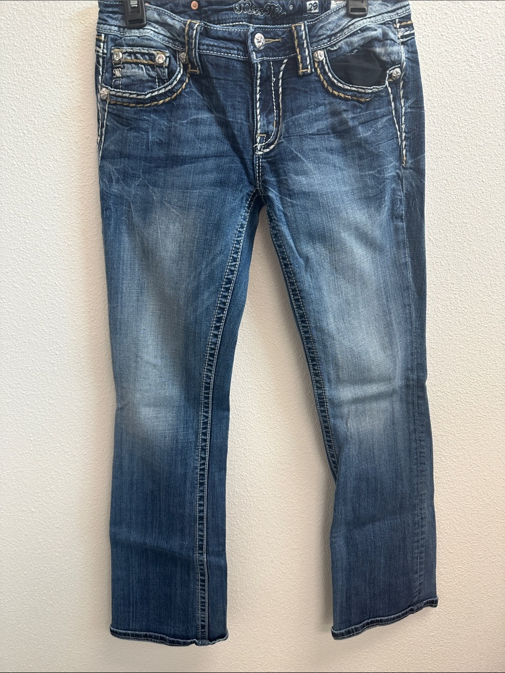 Miss Me jeans size 29, bootcut little bling on back pocket, see photos
